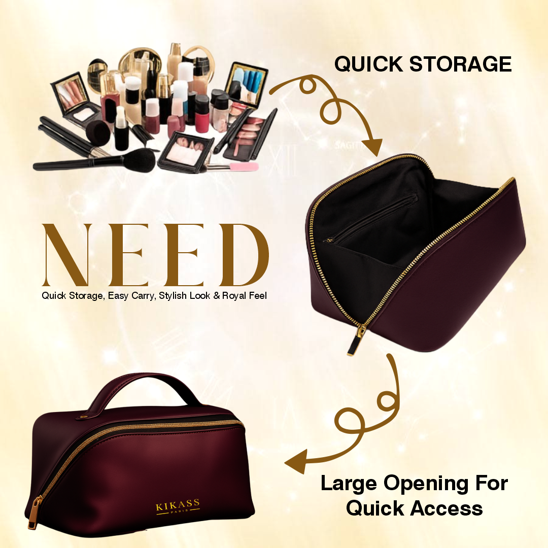KIKASS PARIS Luxury Cosmetic Bag with Golden Zip