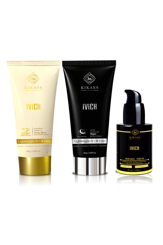 KIKASS iViCH Combo III- Skin Care Combo | Day Cream 50 g | Night Cream 50 g and Serum 30 ml